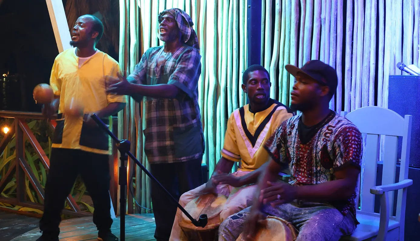 Garifuna drumming performance at Reef Haven Belize boutique resort on Ambergris Caye
